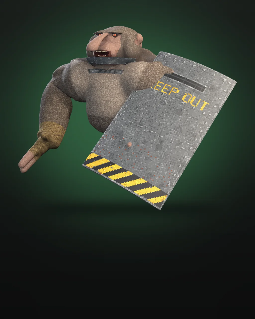 The Riot, a hulking monster with its riot shield raised